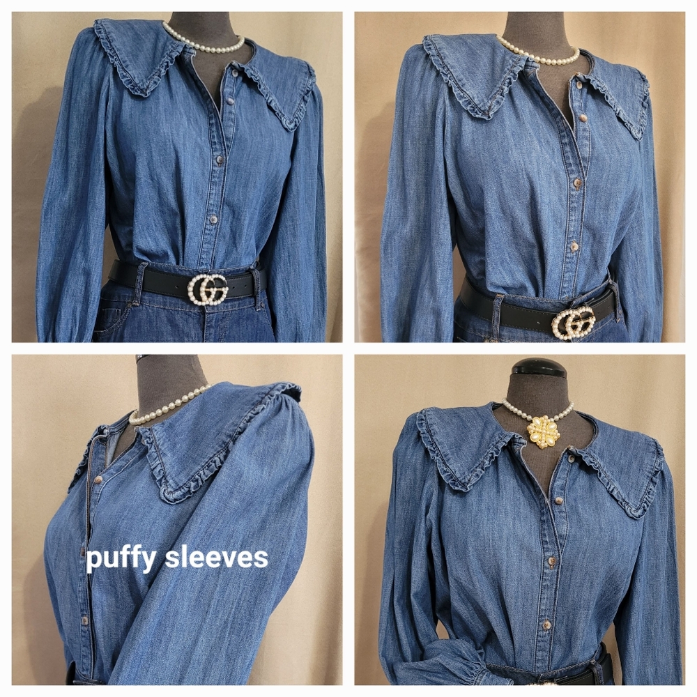 Denim Shirt w / Puffy Sleeves